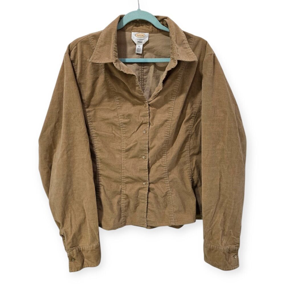 Talbots XL Tan Corduroy Stretch Jacket Blazer Button Up Casual Workwear